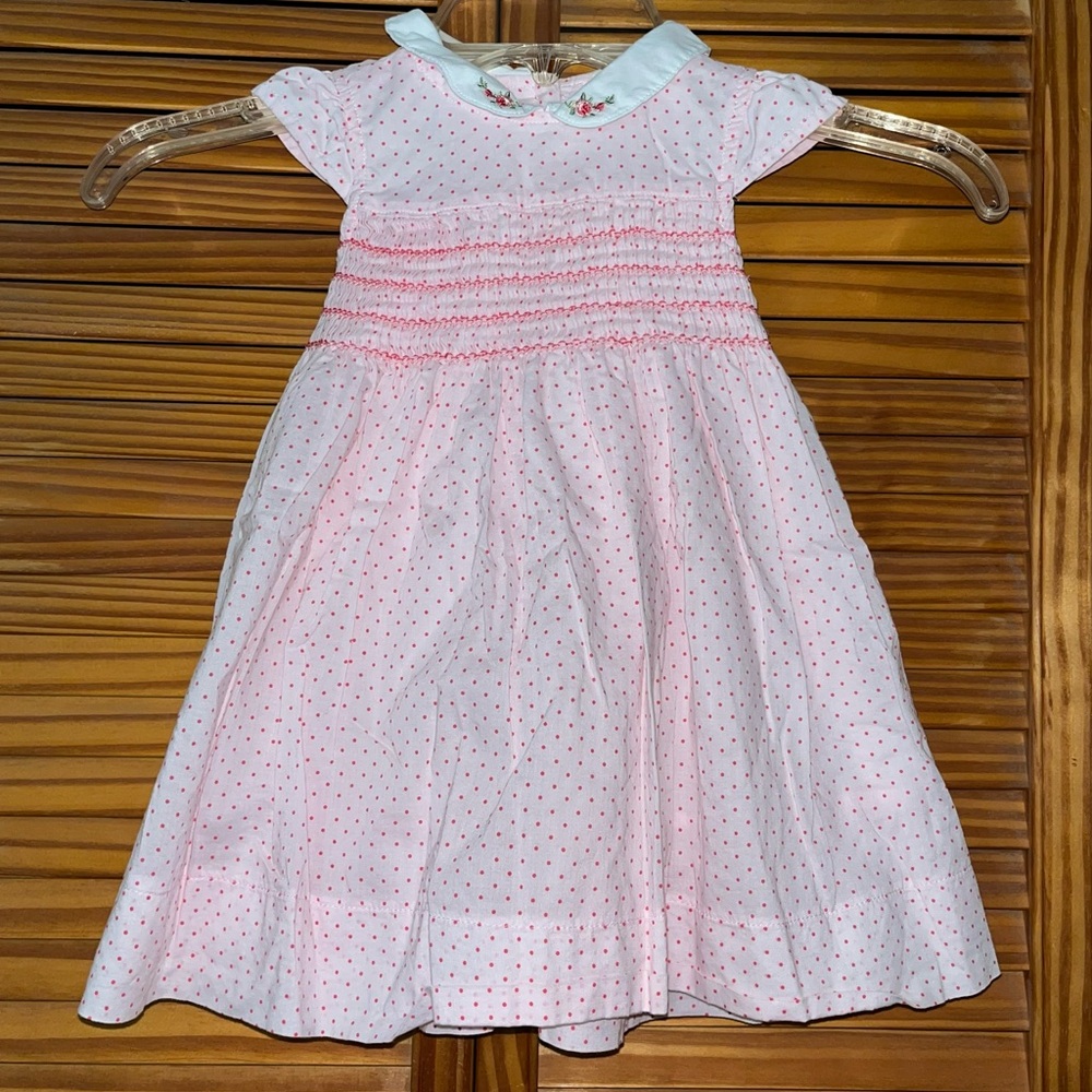 First Impressions Pink Cotton Smocked Short Sleeve Dress Size 18 Months